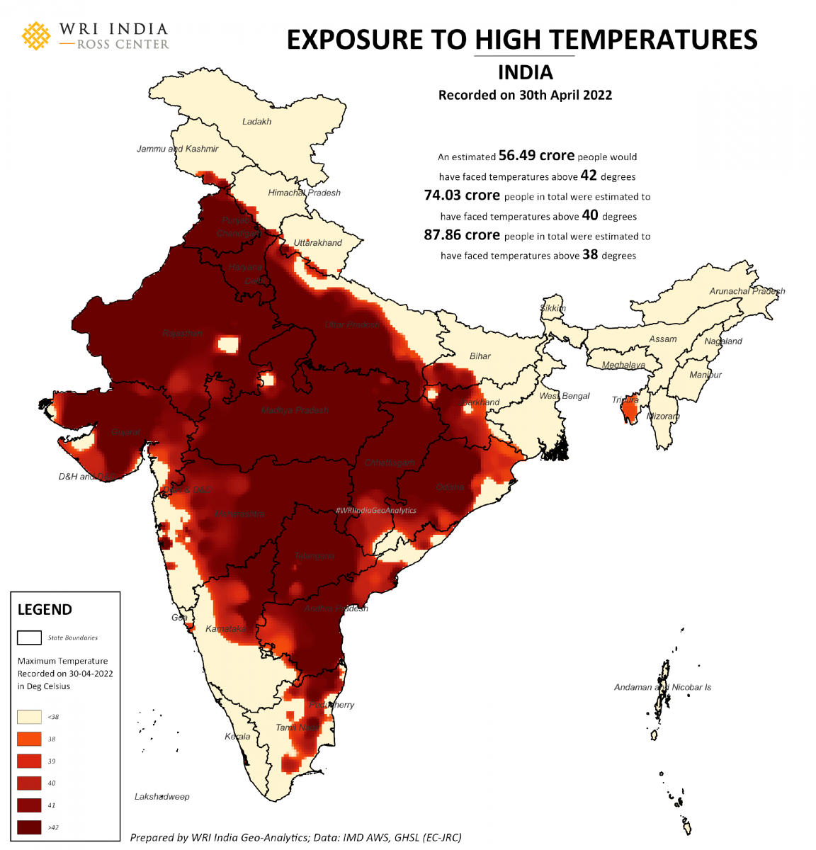 Map shows maximum air temperatures in India on April 30.