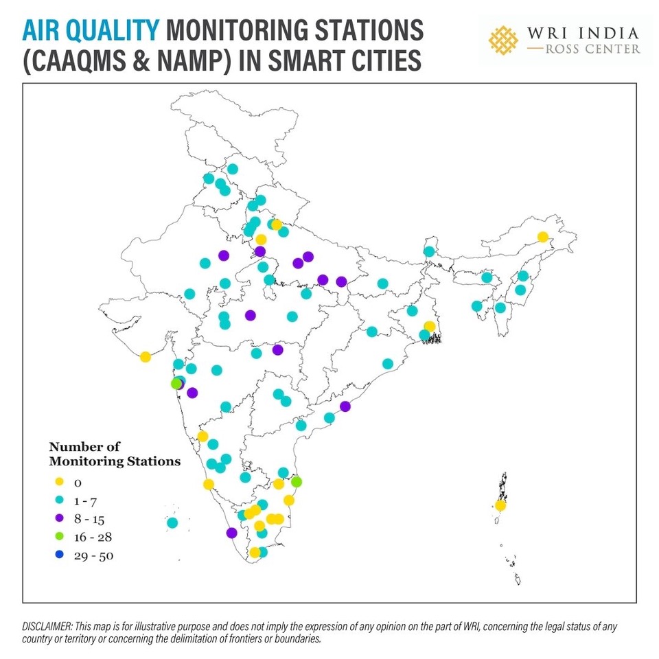 State-wise Smart Cities in India and their respective monitoring stations. Data Accessed in July 2021.