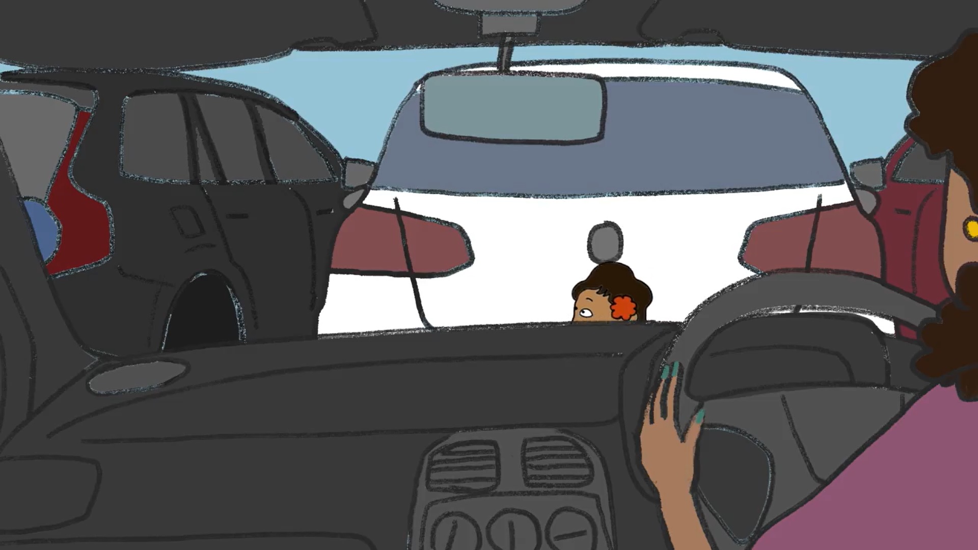 Rinku crosses the road but her short height decreases her visibility to the line of sight of drivers.