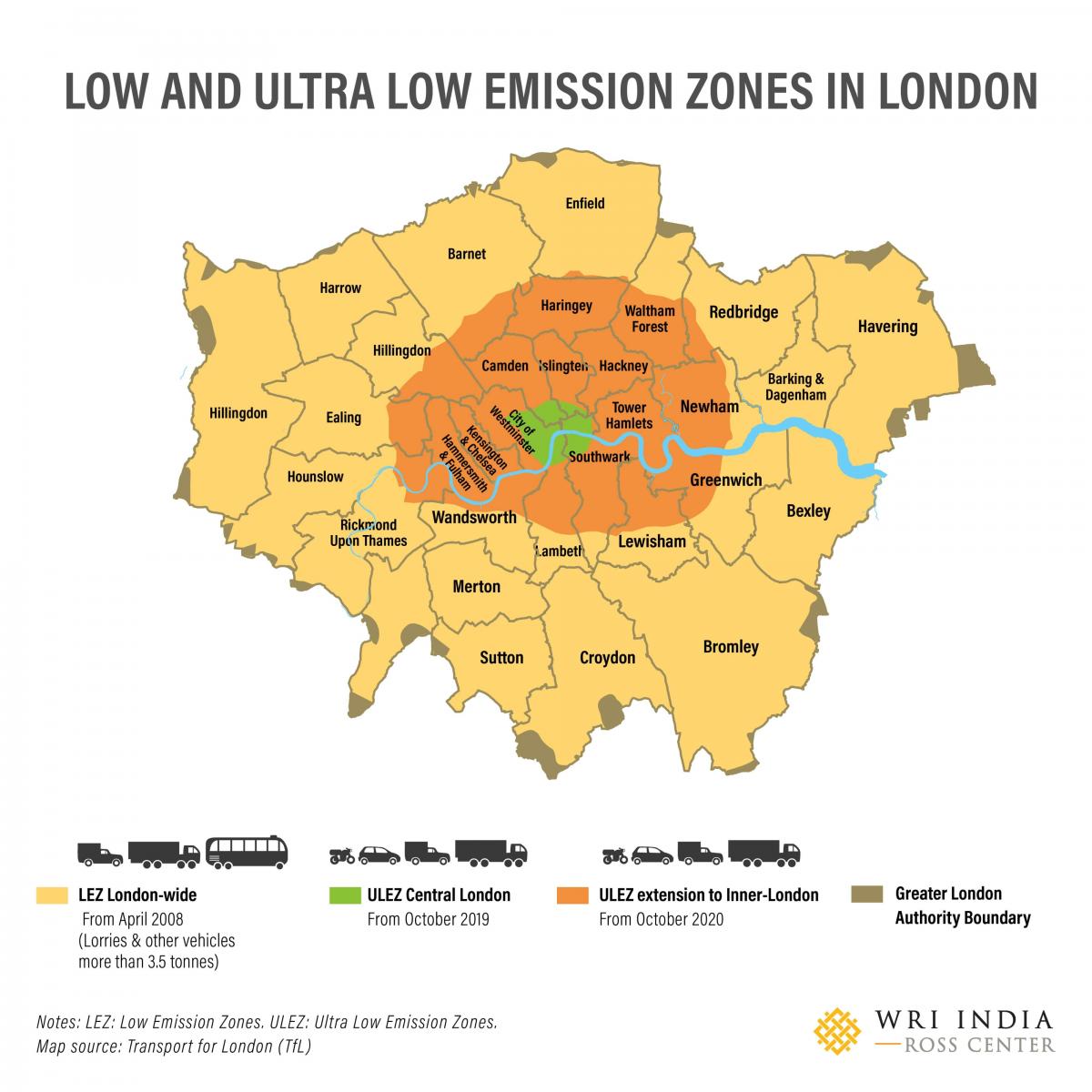 The Implementation of Low and Ultra Low Emission Zones (LEZ and ULEZ) in London