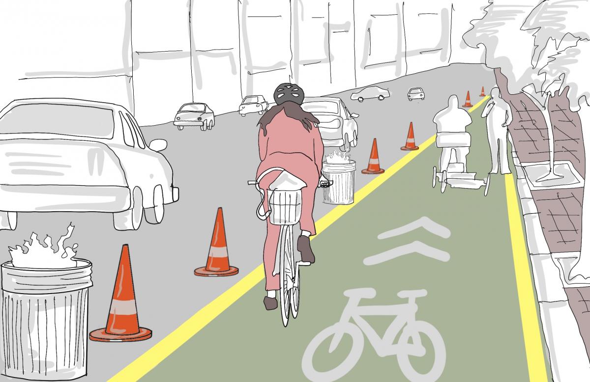 Existing Bike lanes have been widened and new ones have been created  to enable cyclists to keep further apart, across multiple American and European cities.